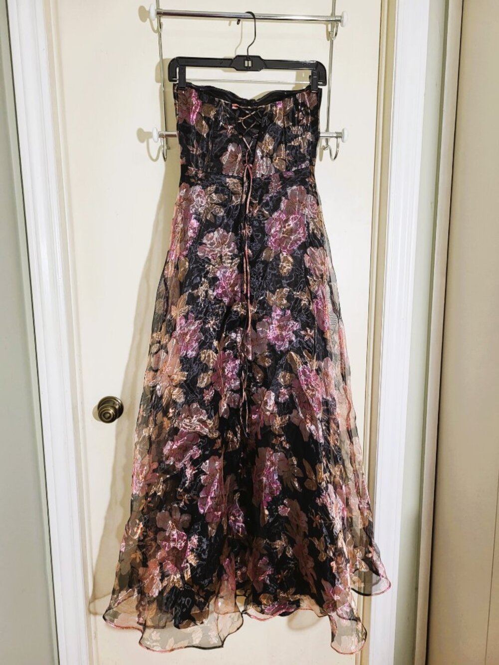 Lulus Strapless Floral Burnout Lace Up Dress Formal Gown Size XS - Picture 7 of 16